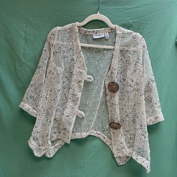 Nina Leonard Handmade crochet net cardigan/ Shaw/ size medium - Picture 2 of 4